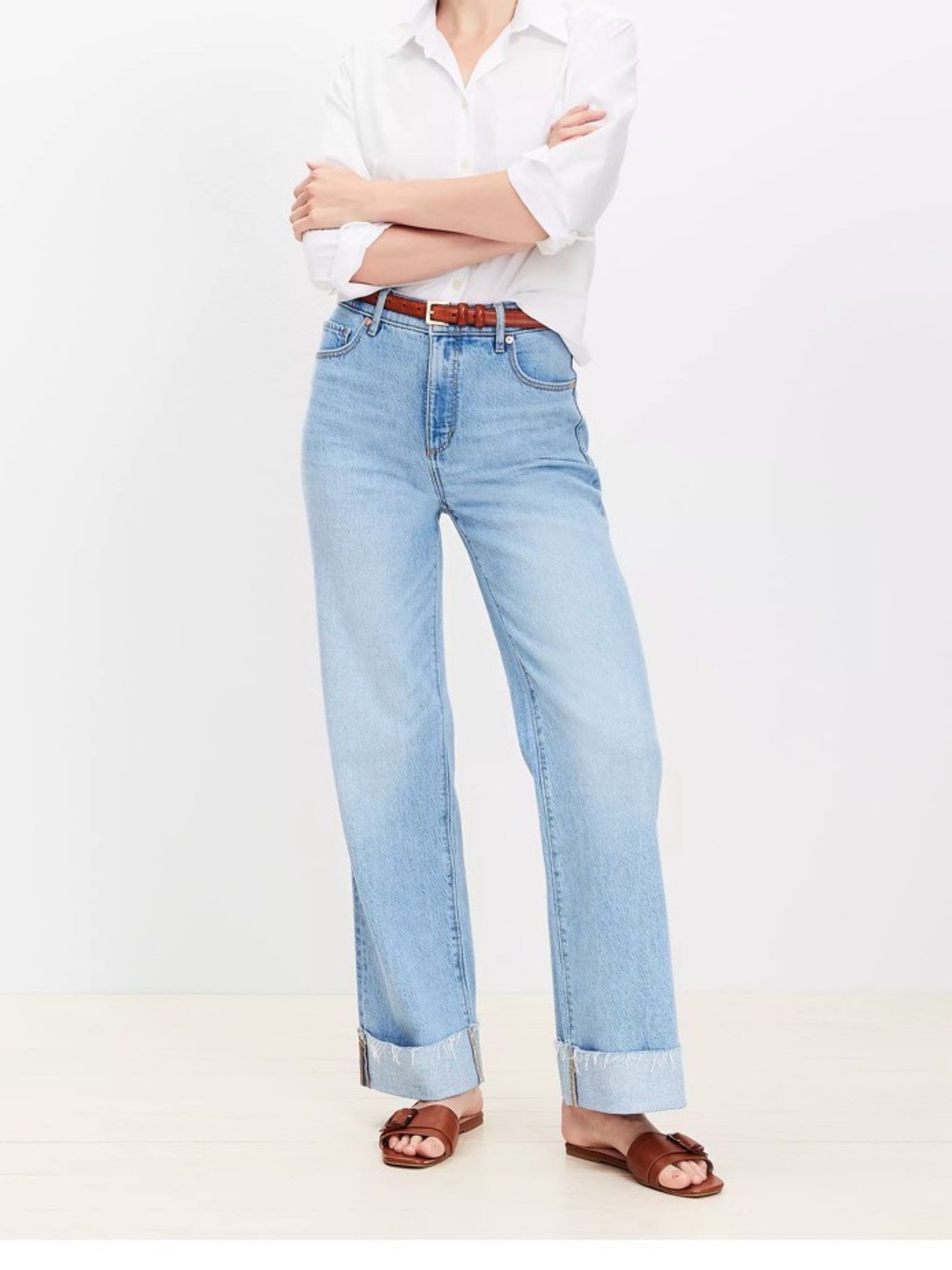 NWT LOFT Light Blue Wide Leg High-Rise Flip Cuff Jeans 27 4